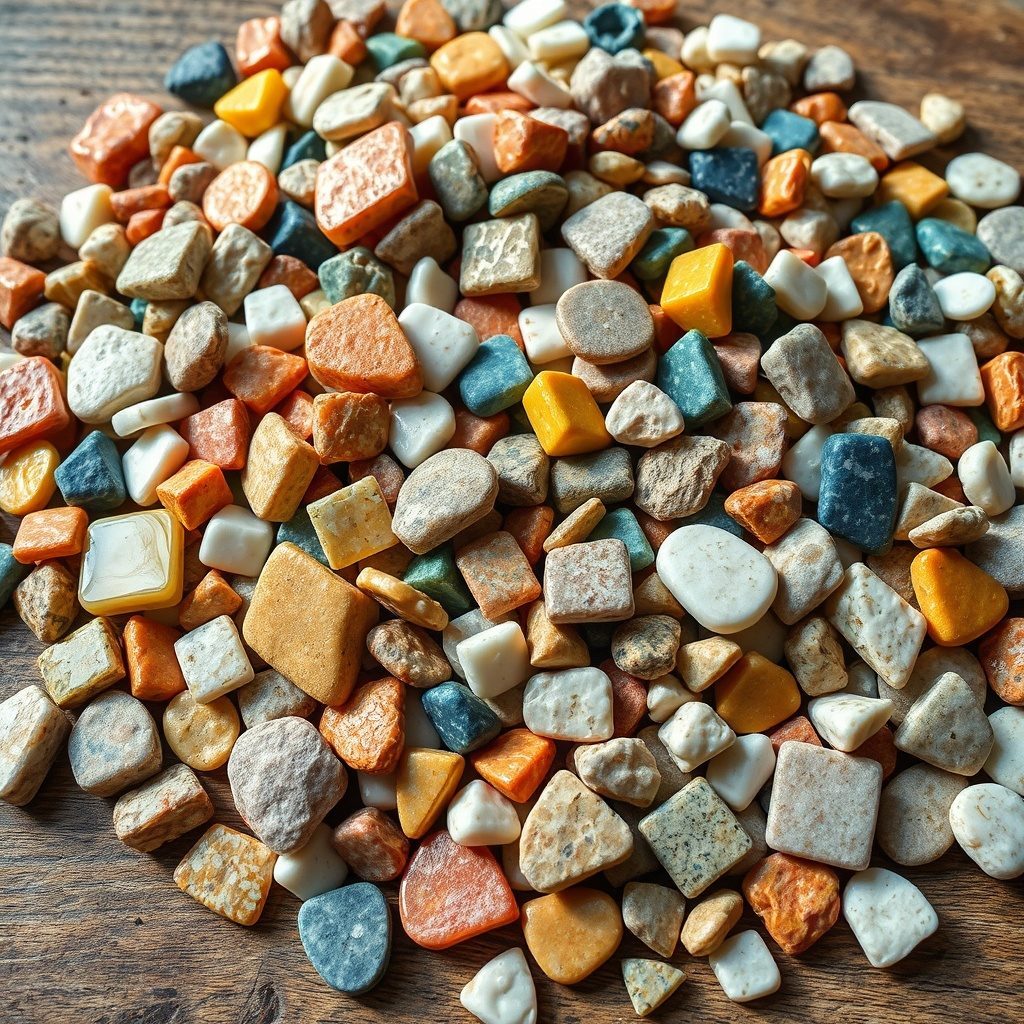 Colorful mosaic chips in various sizes